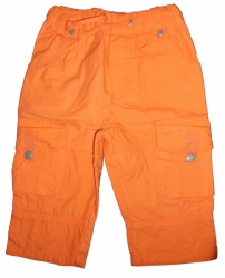 Kalhoty kojenecké plátno - KAPSIČKY oranžové 