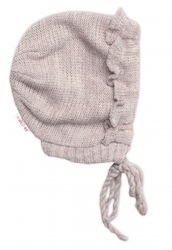Pletená čepička na zavazování bonetka Girl, Hand Made Baby Nellys, béžová