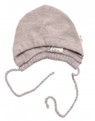 Pletená čepička na zavazování bonetka Boy, Hand Made Baby Nellys, béžová