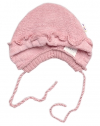 Pletená čepička na zavazování bonetka Girl, Hand Made Baby Nellys, pudrová, vel. 68/74