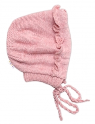 Pletená čepička na zavazování bonetka Girl, Hand Made Baby Nellys, pudrová, vel. 68/74