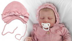Pletená čepička na zavazování bonetka Girl, Hand Made Baby Nellys, pudrová, vel. 68/74
