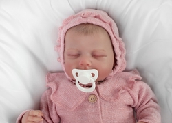 Pletená čepička na zavazování bonetka Girl, Hand Made Baby Nellys, pudrová, vel. 68/74