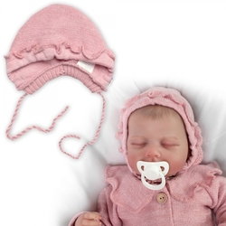 Pletená čepička na zavazování bonetka Girl, Hand Made Baby Nellys, pudrová, vel. 68/74