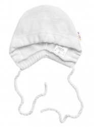 Pletená čepička na zavazování bonetka Boy, Hand Made Baby Nellys, bílá, vel. 68/74