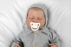 Pletená čepička na zavazování bonetka Boy, Hand Made Baby Nellys, šedá