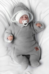 Zimní pletená kombinézka/overálek s kapucí Baby Nellys - světle šedá, vel. 62