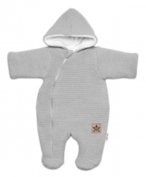 Zimní pletená kombinézka/overálek s kapucí Baby Nellys - světle šedá, vel. 62
