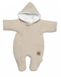 Zimní pletená kombinézka/overálek s kapucí Baby Nellys - béžová, capuccino, vel. 74
