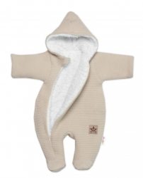 Zimní pletená kombinézka/overálek s kapucí Baby Nellys - béžová, capuccino, vel. 74