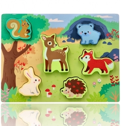 Dřevěné zábavné vkládací puzzle Adam Toys, lesní zvířátka 3D