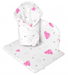 Luxusní sada pro panenku 3D, Baby Nellys, zavinovačka, peřinka a polštářek, I love Girl