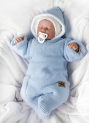 Zimní pletená kombinézka/overálek s kapucí Baby Nellys - světle modrá, vel. 86