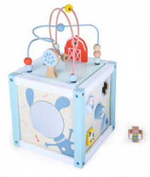 Edukační dřevěná kostka s labyrintem 5v1 Eco toys, modrá