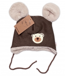 Pletená zimní čepice s kožíškem a šátkem Teddy Bear, Baby Nellys, hnědá