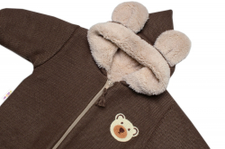 Oteplená pletená kombinéza s rukavičkama Teddy Bear, Baby Nellys, dvouvrstvá, hnědá,vel.62