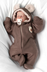 Oteplená pletená kombinéza s rukavičkama Teddy Bear, Baby Nellys, dvouvrstvá, hnědá,vel.62