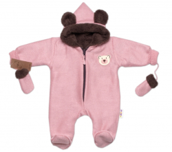 Oteplená pletená kombinéza s rukavičkama Teddy Bear, Baby Nellys, dvouvrstvá,růžová,vel.68
