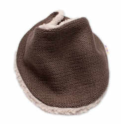 Pletená zimní čepice s kožíškem a šátkem Teddy Bear, Baby Nellys, hnědá, vel. 68/74