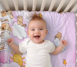 Prostěradlo do postýlky bavlna Premium Baby Nellys, Medvídek na žebříku, růžové
