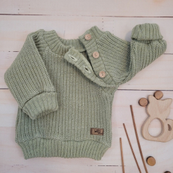 Pletený svetřík pro miminko s knoflíčky Lovely, prodloužené náplety, khaki, 80/86