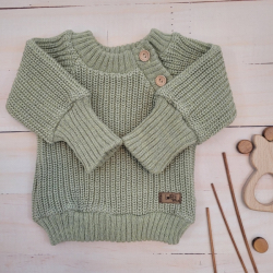 Pletený svetřík pro miminko s knoflíčky Lovely, prodloužené náplety, khaki, 80/86