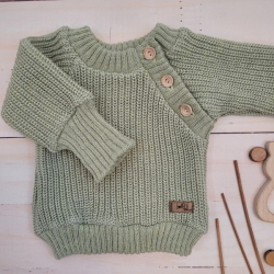 Pletený svetřík pro miminko s knoflíčky Lovely, prodloužené náplety, khaki, 80/86