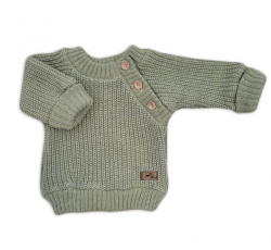 Pletený svetřík pro miminko s knoflíčky Lovely, prodloužené náplety, khaki, 80/86