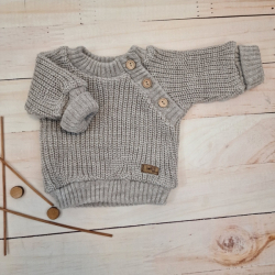 Pletený svetřík pro miminko s knoflíčky Lovely, prodloužené náplety, tm. šedý, 80/86
