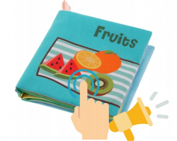 Měkká, šustící, kontrastní knížka pískací - Fruits
