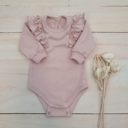 Rostoucí body dlouhý rukáv s volánky, bavlna, starorůžová, vel. 68/74
