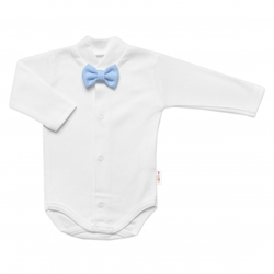 Bavlněná souprava Gentleman 3D, body, polodupačky s láclem + čepička, modrá/bílá