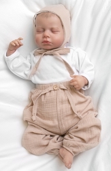 Mušelínová čepička na zavazování bonetka Boy, Hand Made, béžová