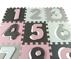 Pěnové puzzle, podložka Digits, růžová/šedá, 25 dílků