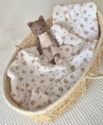 Sada do kočárku, bavlněná 2D sada, Bear, bílá/hnědá