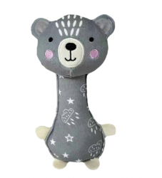 Látková hračka pískací,  Medvídek, 17 cm, šedá