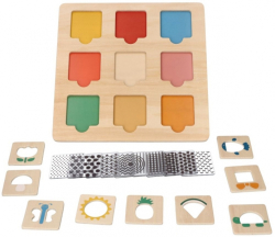 Dřevěná aktivní vkládačka/puzzle se vzory, přírodní