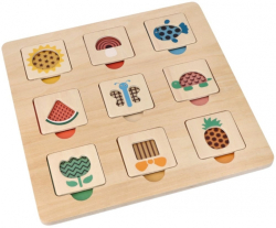 Dřevěná aktivní vkládačka/puzzle se vzory, přírodní