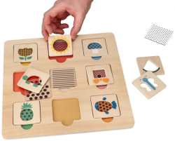 Dřevěná aktivní vkládačka/puzzle se vzory, přírodní
