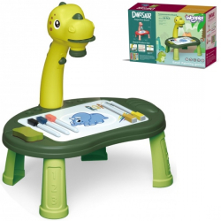 Kreslicí stoleček s projektorem + fixy, Dinosaurus, zelený