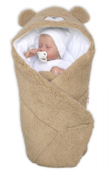 Beránková zavinovačka s kapucí bavlna/beránek, Teddy Bear - hnědá/bílá