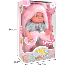 Panenka Baby Doll 23 cm se zavinovací dekou, šedá/růžová