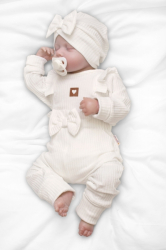 Žebrovaná rostoucí souprava 3D, Baby Girl - smetanová