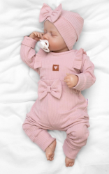 Žebrovaná rostoucí souprava 3D, Baby Girl - pudrově růžová