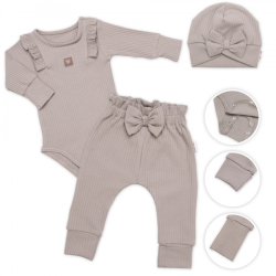 Žebrovaná rostoucí souprava 3D, Baby Girl - taupe