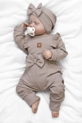 Žebrovaná rostoucí souprava 3D, Baby Girl - taupe