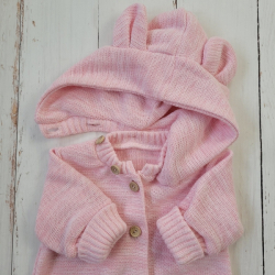 Dětský pletený overálek s odepínací kapucí - baby pink