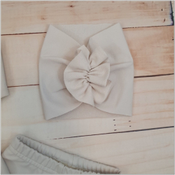 Bavlněná sada, 3D, tunika, legíny, turban - sv. béžová