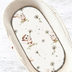 Prostěradlo do kočárku, koše, bavlna, Kocourek a pampeliška - bílá