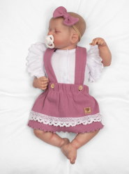 3D sada LADY, bavlna, body kr. rukáv, suknička s láclem, čelenka, šeříková/bílá